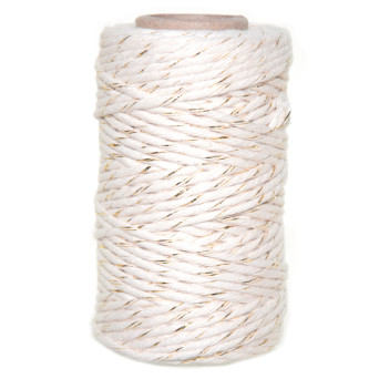 Cotton cord for macrames - beige with gold thread, 2 mm, 100 g, 60 m