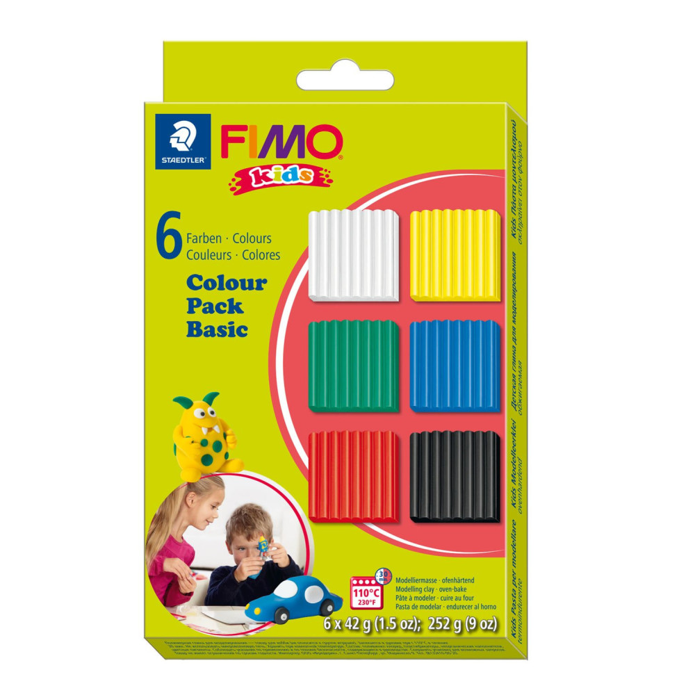 Masa termoutwardzalna Fimo Kids - Staedtler - Basic, 6 kolorów x 42 g