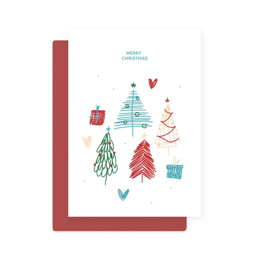 Greeting card - Eökke - Christmas trees and gifts, 12 x 17 cm