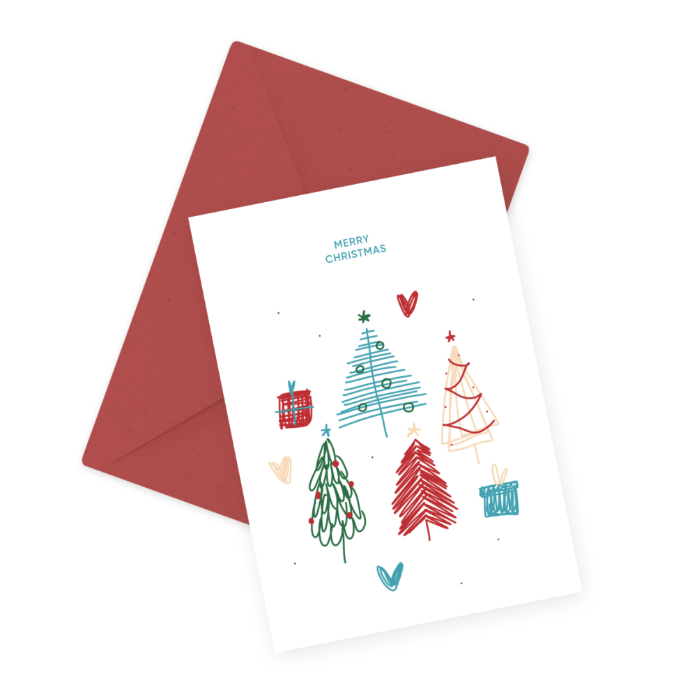 Greeting card - Eökke - Christmas trees and gifts, 12 x 17 cm