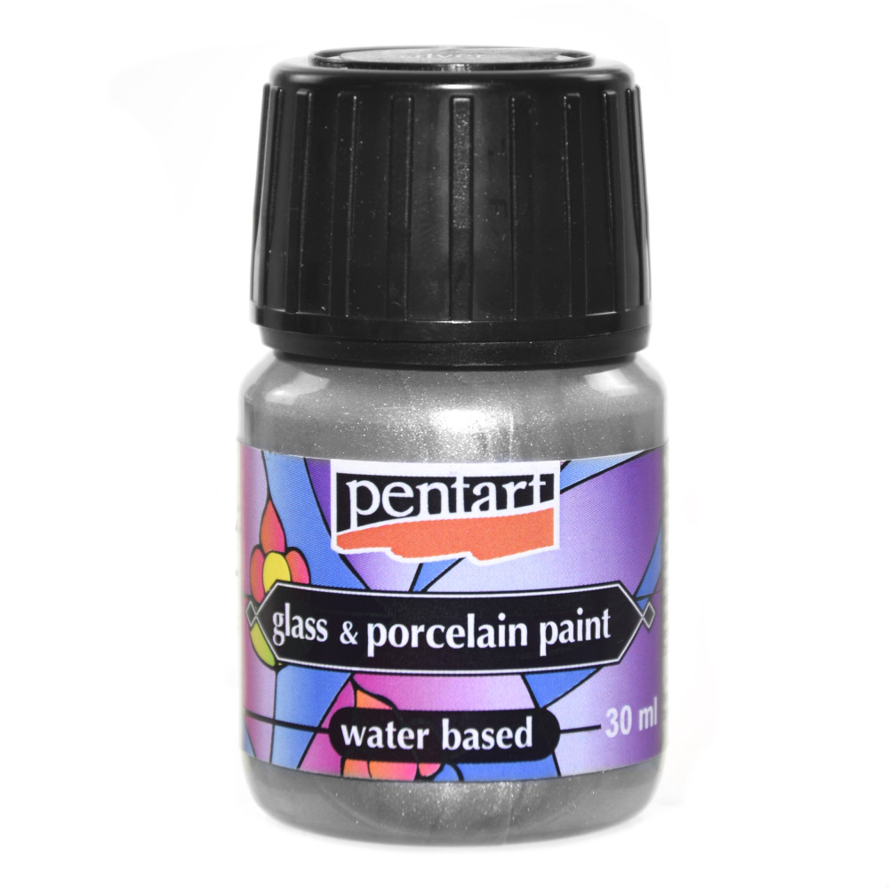 Farba do porcelany i szkła - Pentart - srebrna, 30 ml