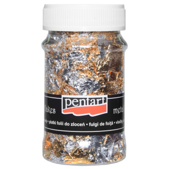 Folia do złoceń w płatkach Metal Flakes - Pentart - złoto-srebrna, 100 ml