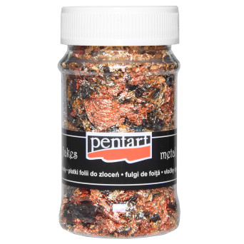Folia do złoceń w płatkach Metal Flakes - Pentart - złoto, miedź i zieleń, 100 ml