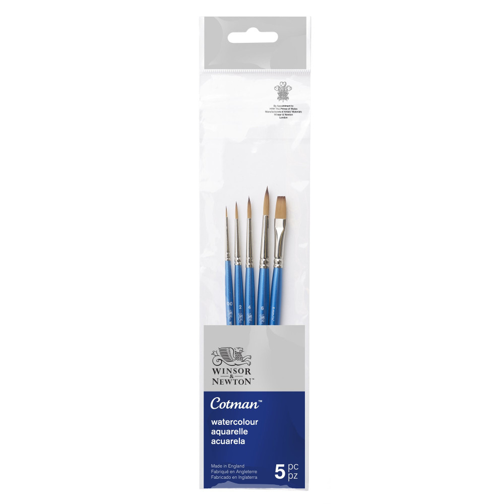 Zestaw pędzli Cotman do akwareli - Winsor & Newton - krótka rączka, 5 szt.