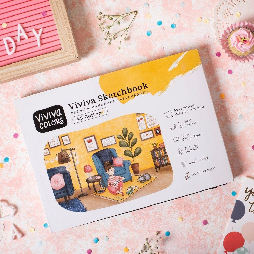 Cotton sketchbook - Viviva Colors - cream, A5, 300 g, 20 sheets