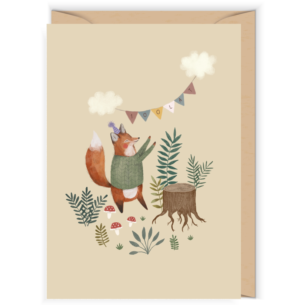 Kartka okolicznościowa - Cudowianki - Lisek jubilat, 12 x 17 cm