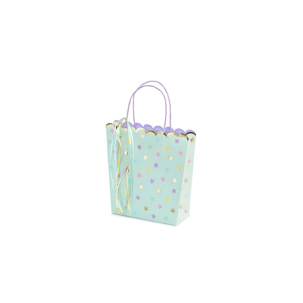 Gift paper bag, Stars - blue, 22 x 23 x 8 cm