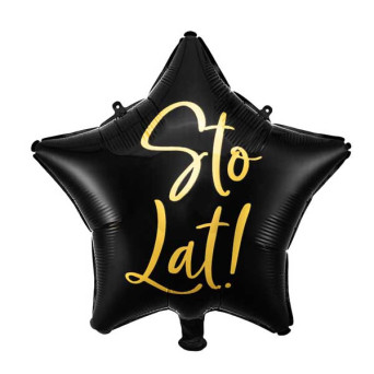 Foil balloon Sto Lat! - star, black, 40 cm