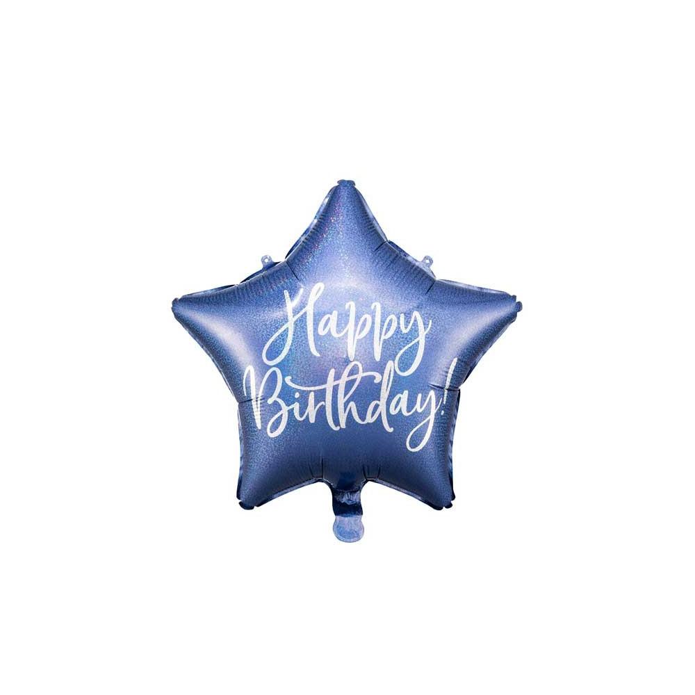 Balon foliowy Happy Birthday! - gwiazdka, granatowy, 40 cm