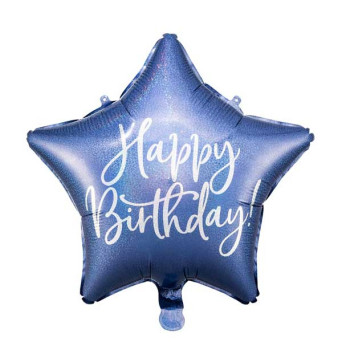 Foil balloon Happy Birthday! - star, navy blue, 40 cm