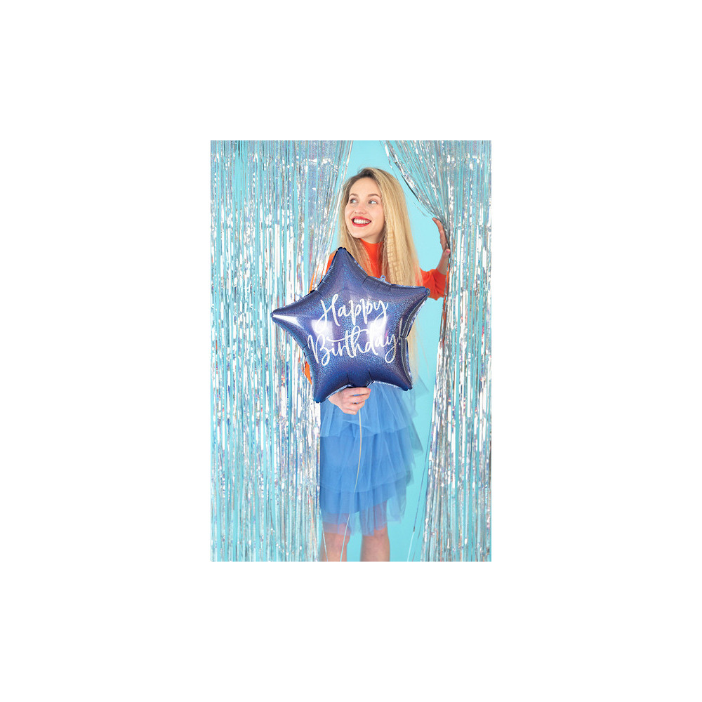 Foil balloon Happy Birthday! - star, navy blue, 40 cm
