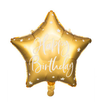 Balon foliowy Happy Birthday - gwiazdka, złoty, 40 cm
