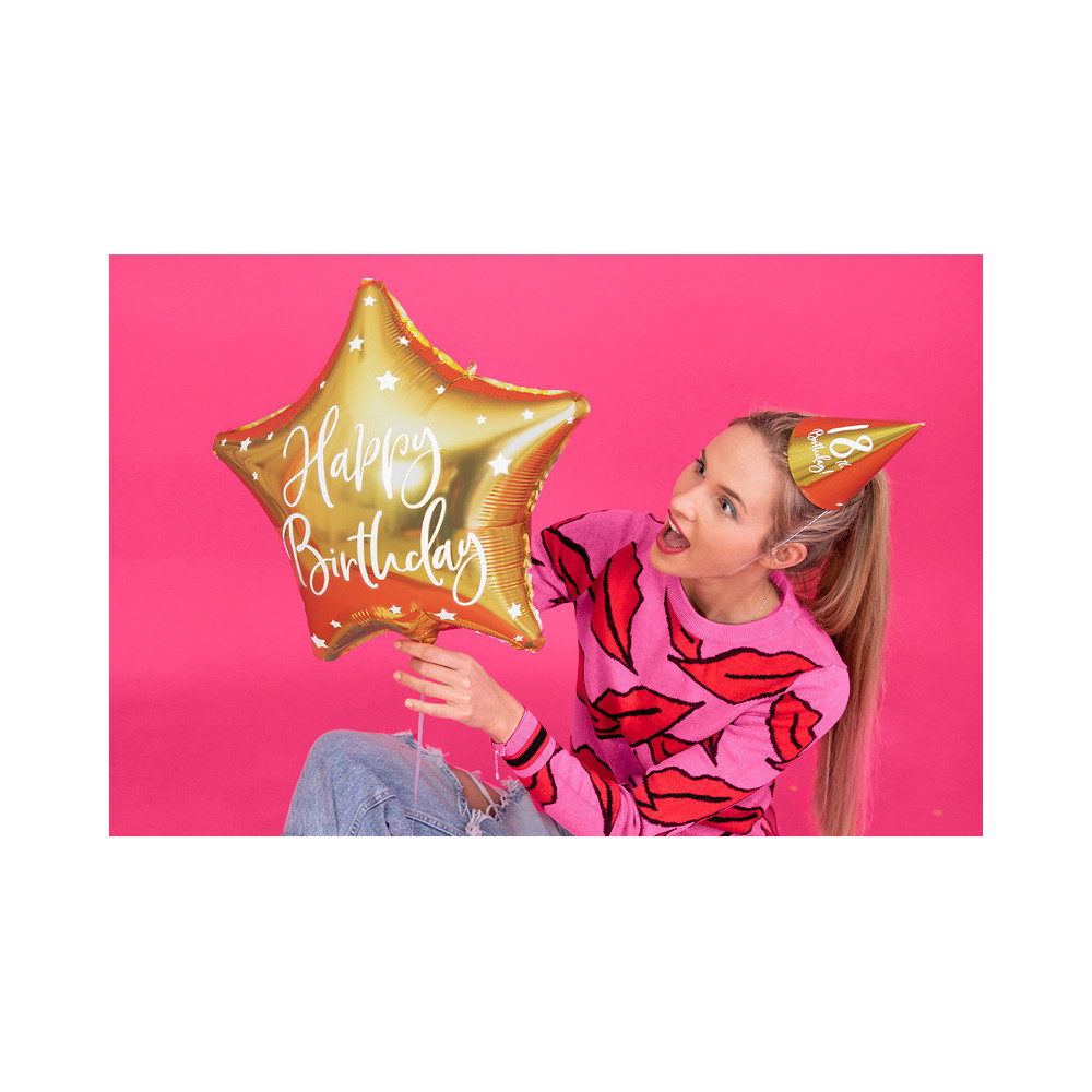 Balon foliowy Happy Birthday - gwiazdka, złoty, 40 cm