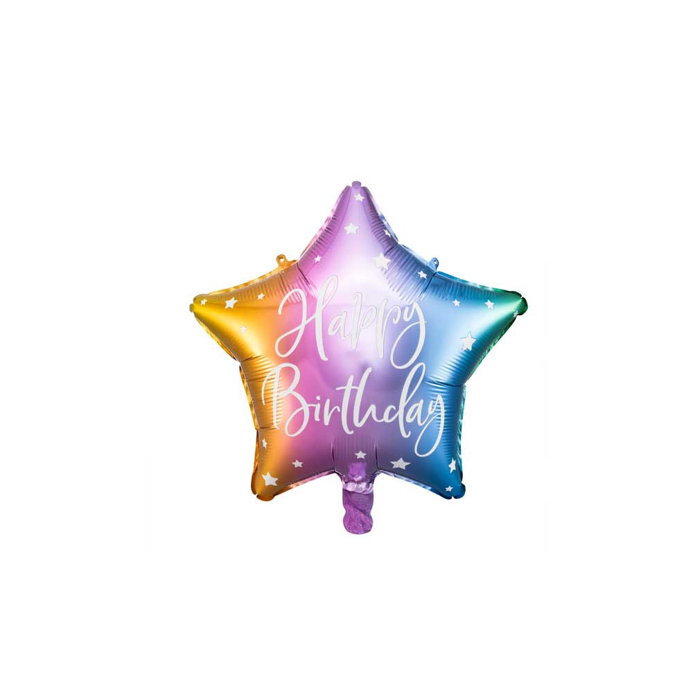 Foil balloon Happy Birthday - star, color mix, 40 cm