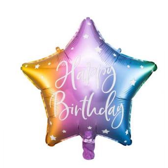 Balon foliowy Happy Birthday - gwiazdka, kolorowy, 40 cm