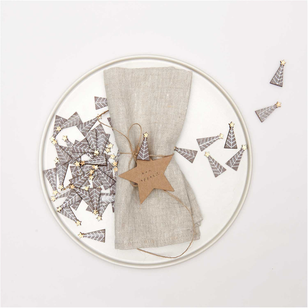 Drewniane konfetti świąteczne - Rico Design - Choinki, shabby chic, 48 szt.