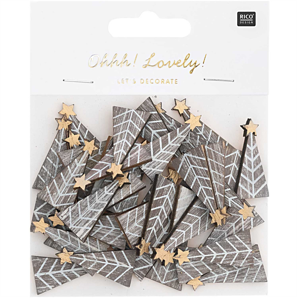 Wooden confetti Christmastree - Rico Design - shabby chic mix, 3 cm, 48 pcs.