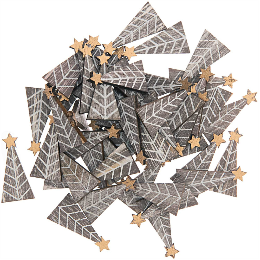 Wooden confetti Christmastree - Rico Design - shabby chic mix, 3 cm, 48 pcs.