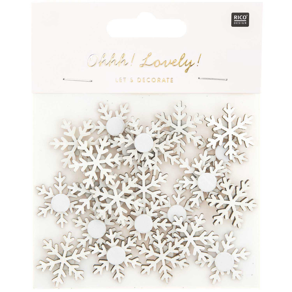 Wooden christmas stickers Snowflakes - Rico Design - white, 24 pcs.