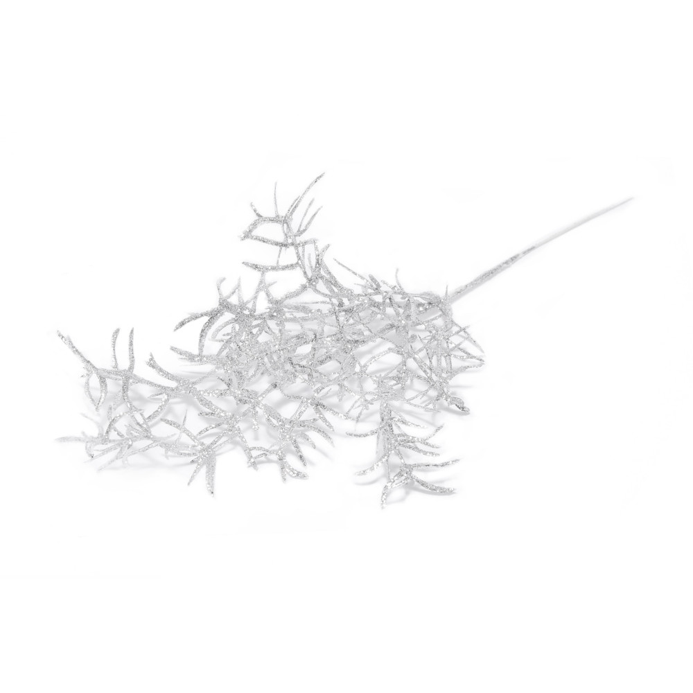 Gałązka świąteczna z brokatem - srebrna, 30 cm
