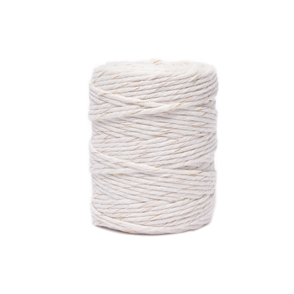 Cotton cord for macrames - natural with gold thread, 3 mm, 100 m
