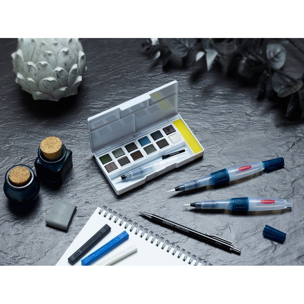 Tinted Charcoal Paint Pan Set - Derwent - 12 colors