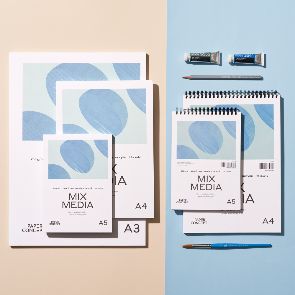 Blok uniwersalny Mix Media na spirali - PaperConcept - medium grain A4 250 g 25 ark.