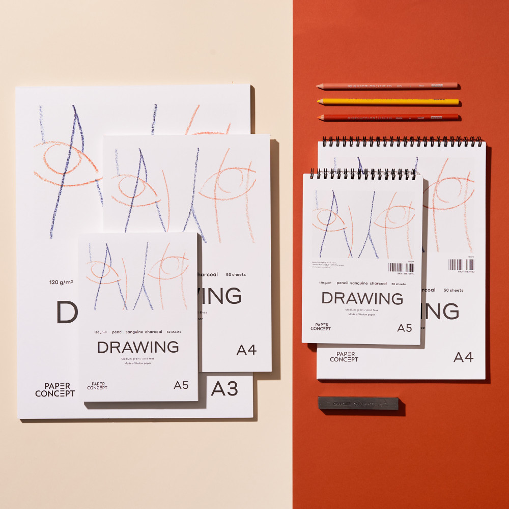 Blok rysunkowy Drawing na spirali - PaperConcept - medium grain A4 120 g 50 ark.