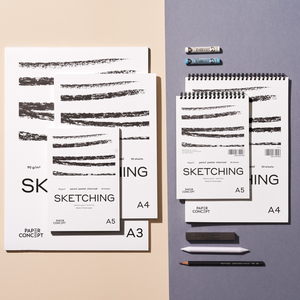 Blok szkicowy Sketching na spirali - PaperConcept - medium grain A4 90 g 50 ark.