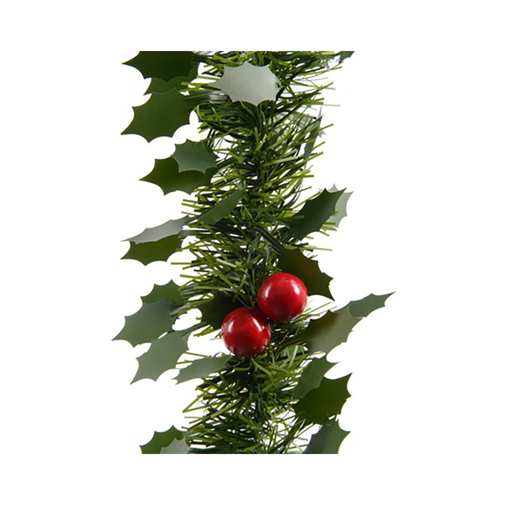 Girlanda z ostrokrzewem i owocami - zielona, 5 cm x 2,7 m