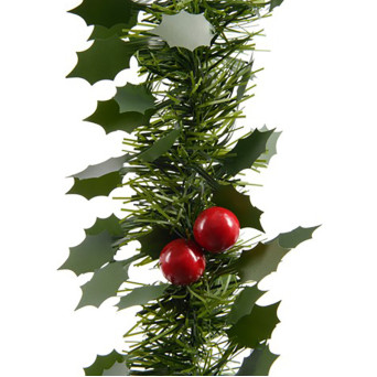 Girlanda z ostrokrzewem i owocami - zielona, 5 cm x 2,7 m