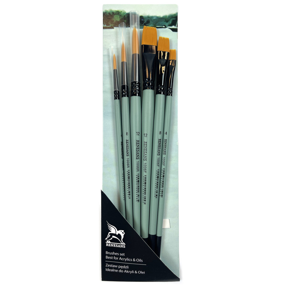Set of synthetic brushes - Renesans - short handle, 6 pcs