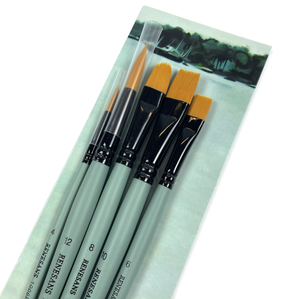 Set of synthetic brushes - Renesans - short handle, 5 pcs