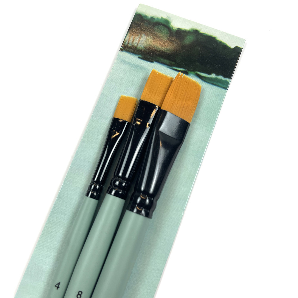 Set of flat, synthetic brushes - Renesans - short handle, 3 pcs