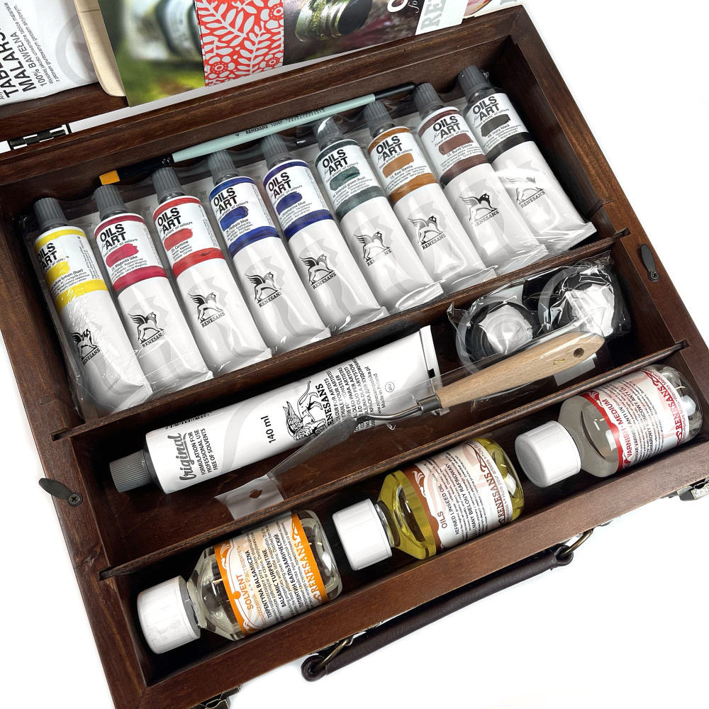 Set of Oils for Art oil paints in wooden case - Renesans - 9 colors x 60 ml