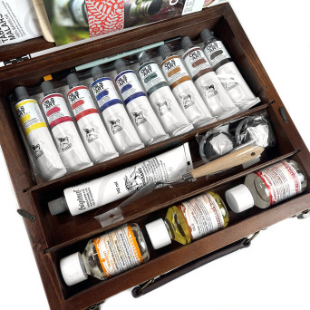 Set of Oils for Art oil paints in wooden case - Renesans - 9 colors x 60 ml