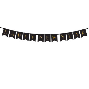 Banner Happy New Year - black, 15 x 170 cm