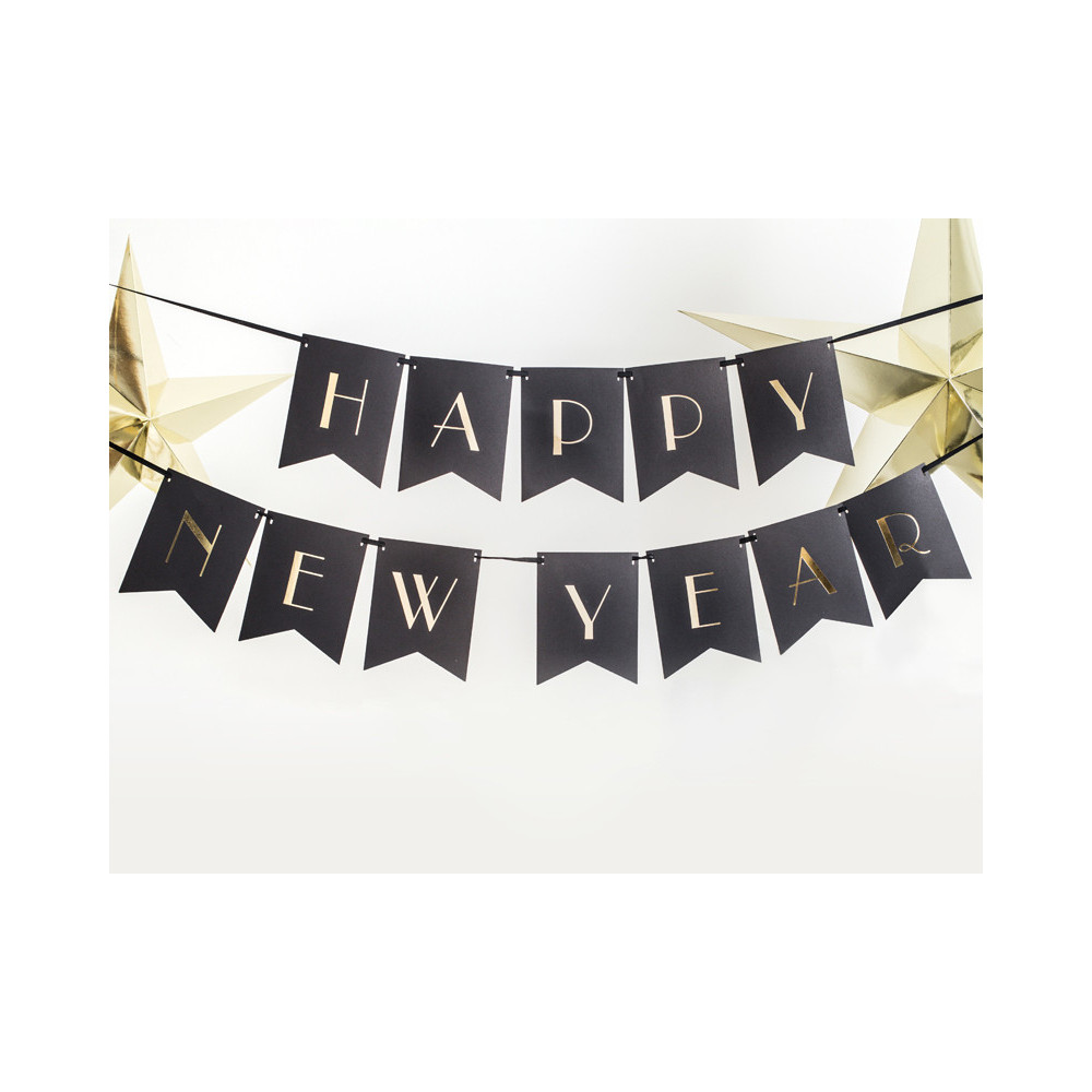 Banner Happy New Year - black, 15 x 170 cm