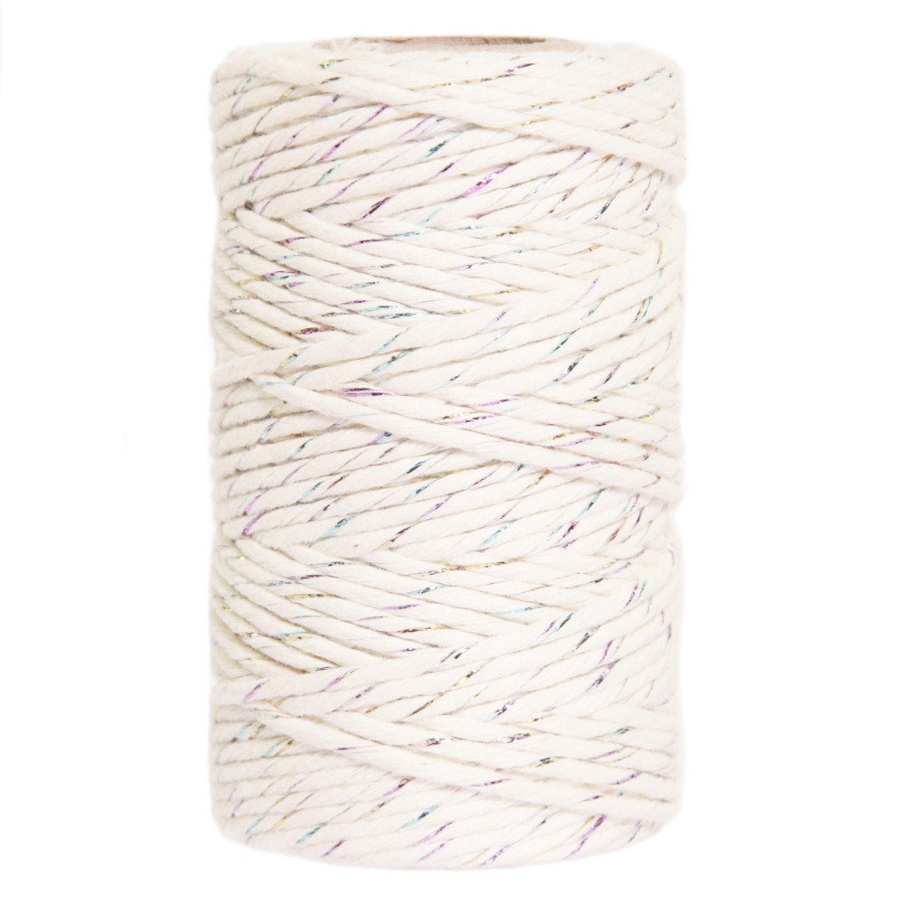 Sznurek bawełniany do makramy - beżowy z kolorową nicią, 2 mm, 100 g, 60 m
