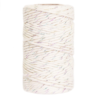Cotton cord for macrames - beige with colorful thread, 2 mm, 100 g, 60 m
