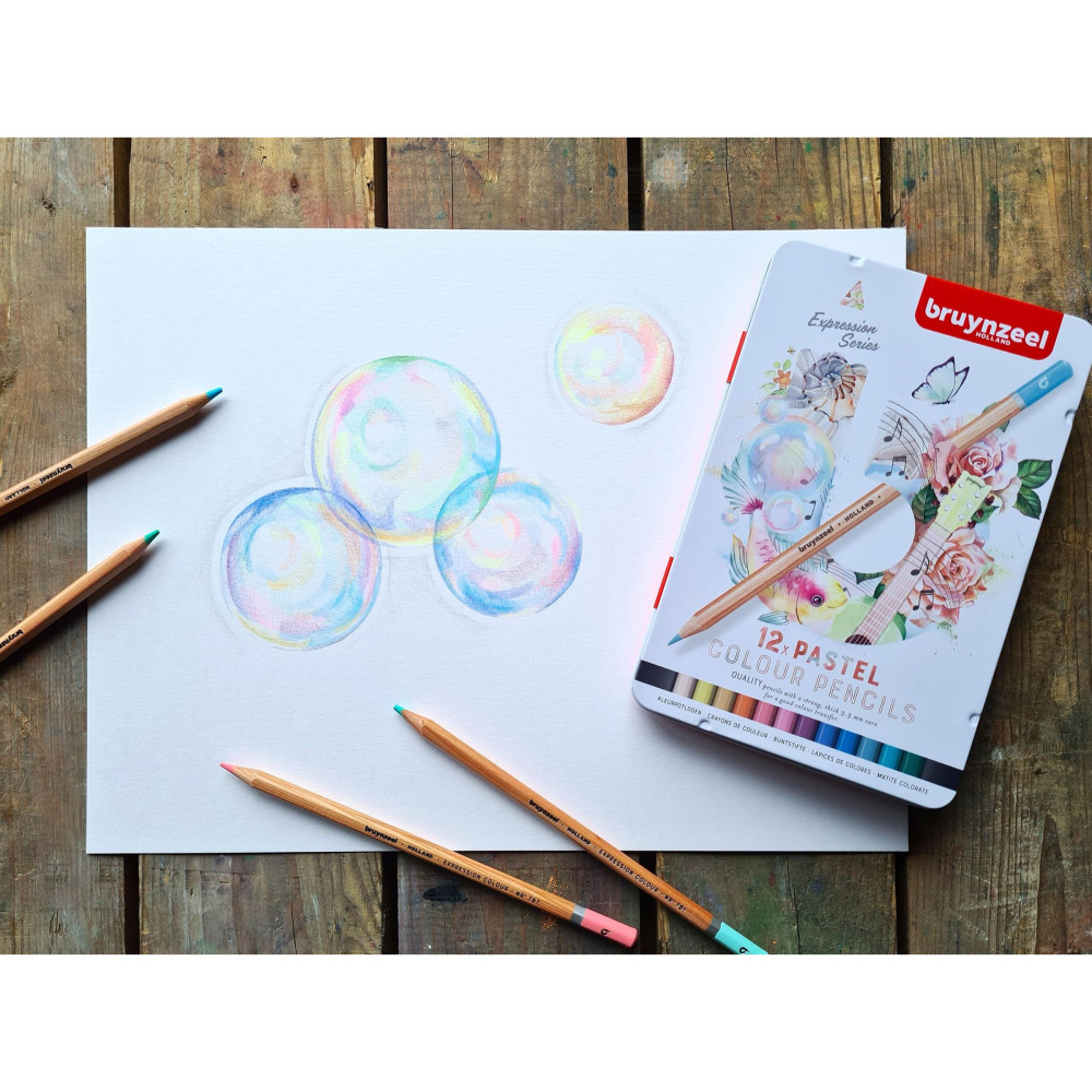 Set of colored pencils Expression in metal tin - Bruynzeel - pastel, 12 pcs