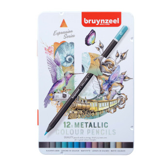 Set of colored pencils Expression in metal tin - Bruynzeel - metallic, 12 pcs
