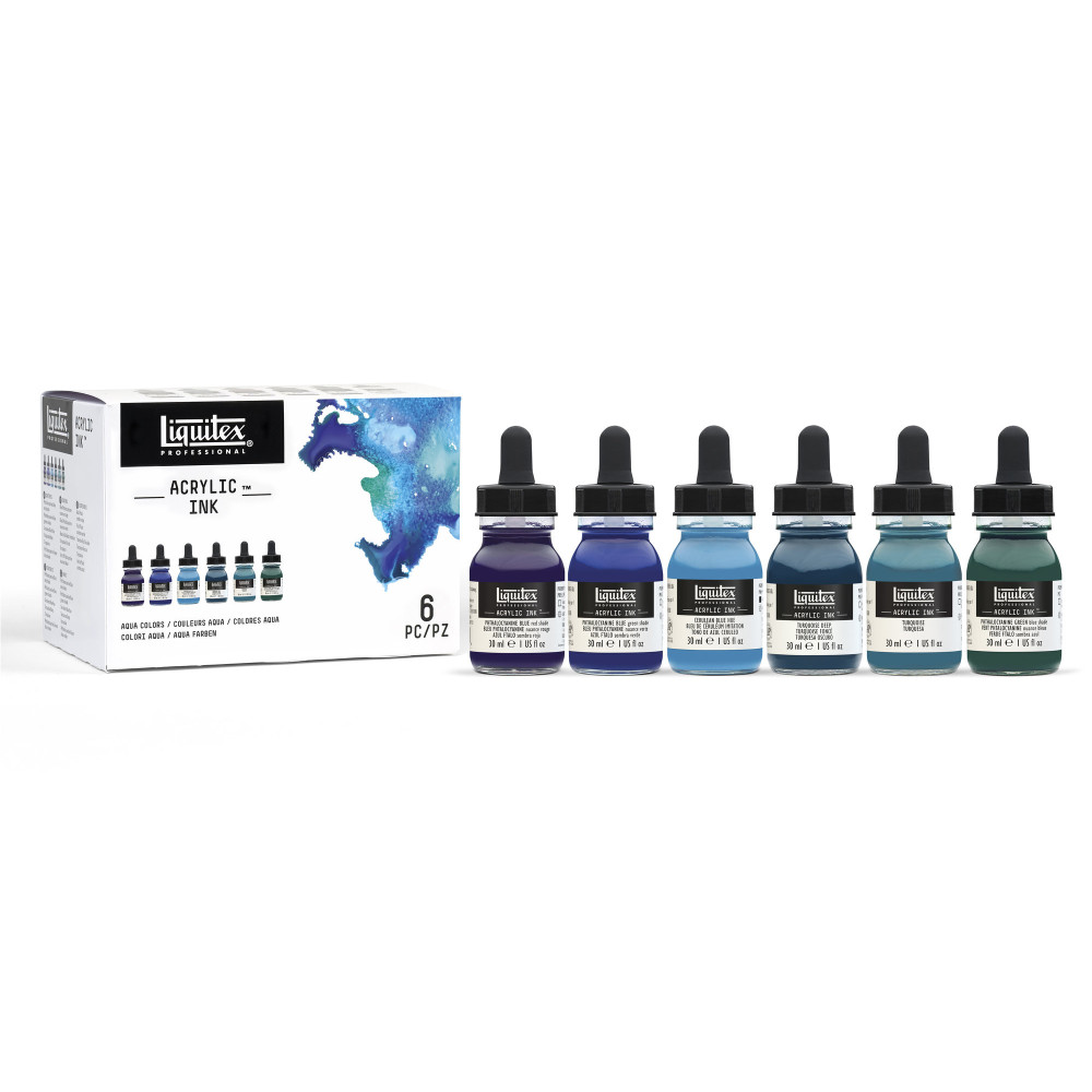 Set of Professional Acrylic inks, Aqua - Liquitex - 6 colors x 30 ml