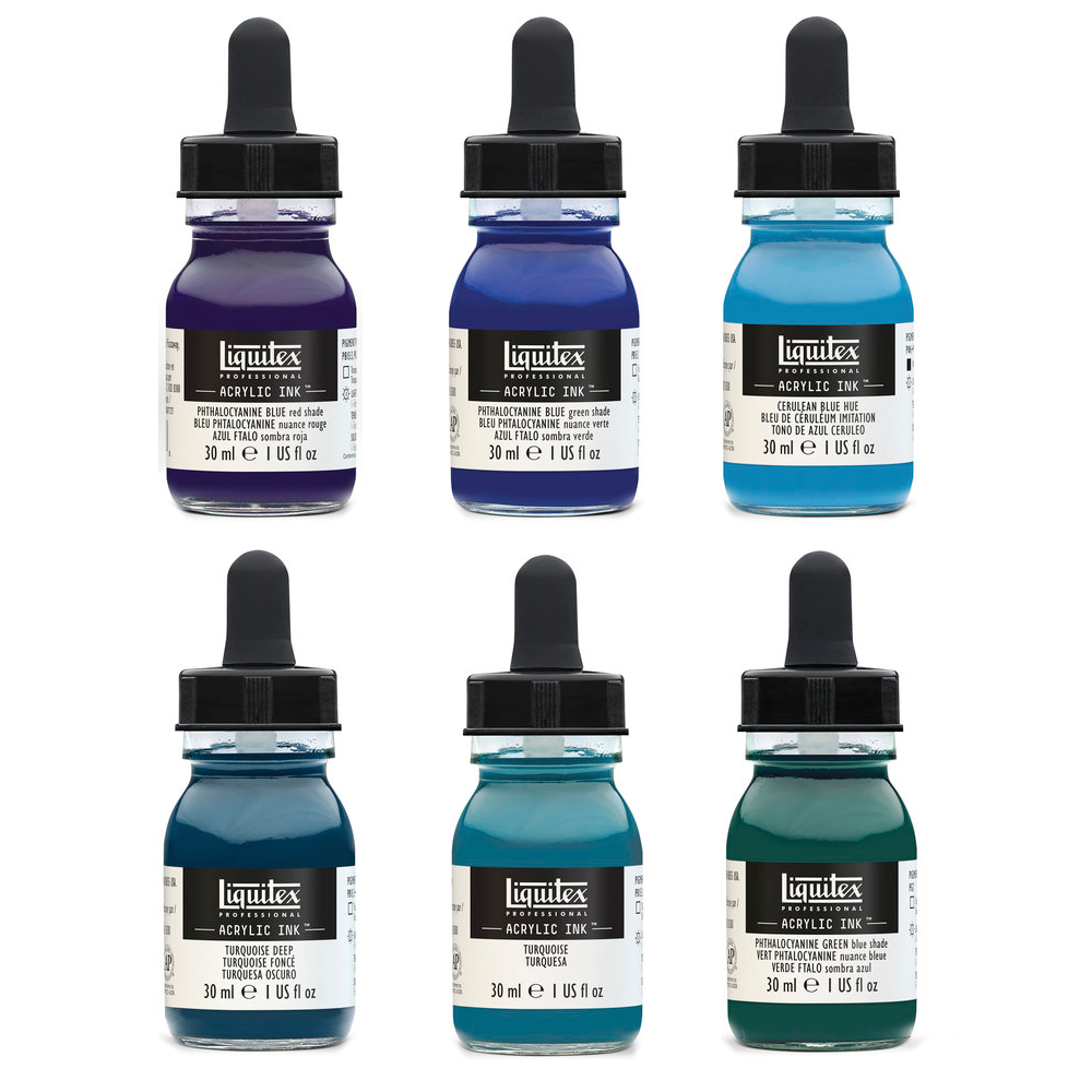 Zestaw tuszów akrylowych Aqua - Liquitex - 6 kolorów x 30 ml