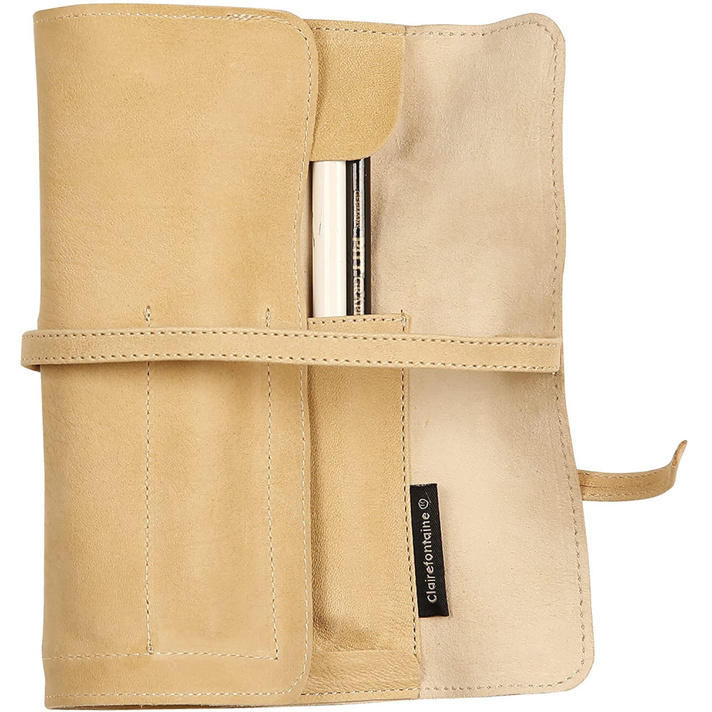 Roll, leather pencil case - Clairefontaine - beige, 26,7 x 20,5 cm