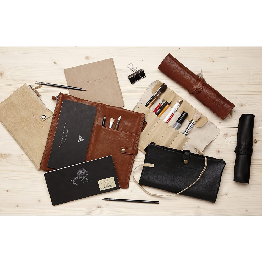 Roll, leather pencil case - Clairefontaine - beige, 26,7 x 20,5 cm