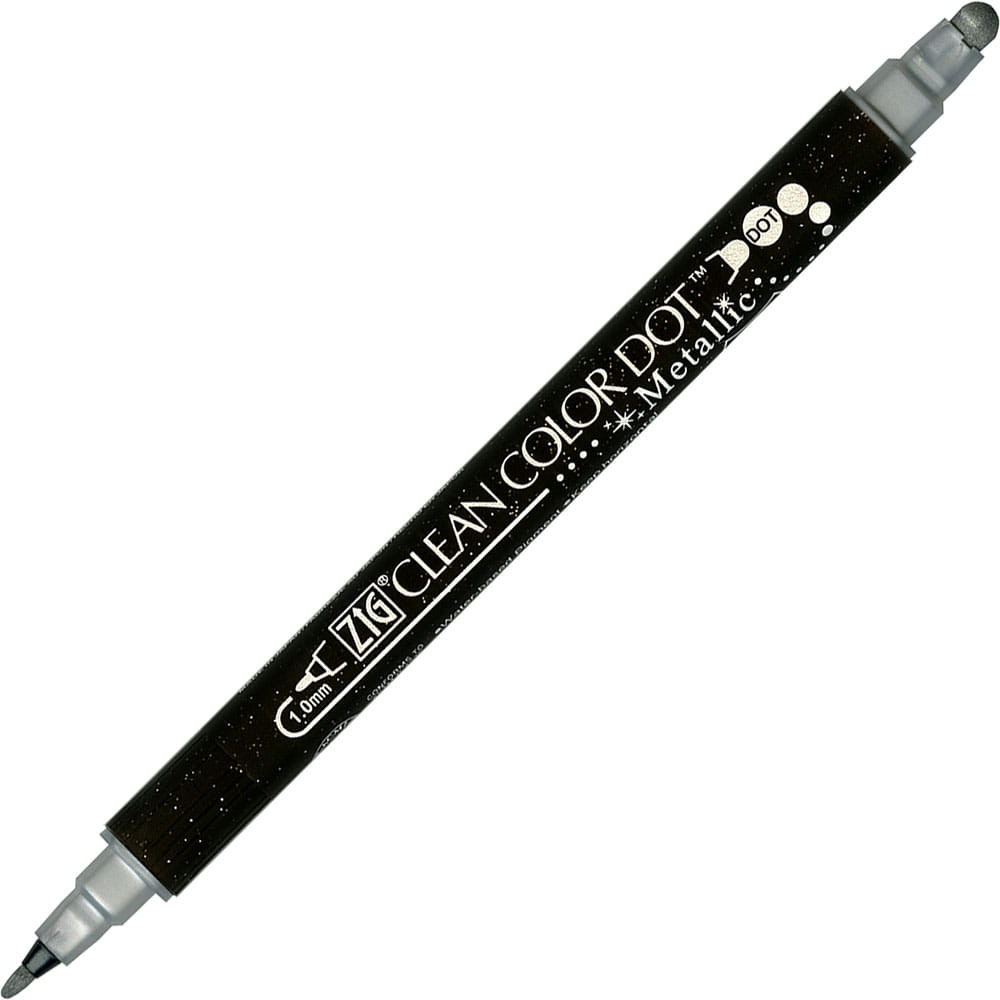 Pisak dwustronny Zig Clean Color Dot Metallic - Kuretake - Silver