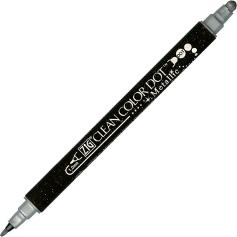Pisak dwustronny Zig Clean Color Dot Metallic - Kuretake - Silver