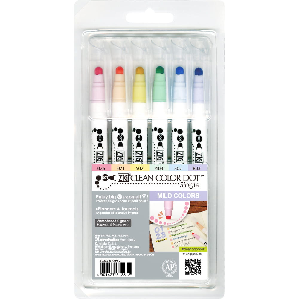 Set of Zig Clean Color Dot Single pens - Kuretake - 6 colors