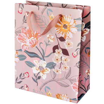 Paper gift bag Flowers - Rico Design - mauve, 26 x 32 x 12 cm